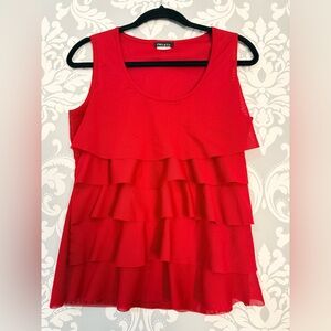 • 10/$25- FMX & Co. Ruby Red Sheer Layered Detail Sleeveless Top